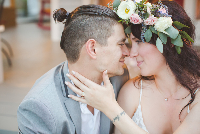 bride and groom gazing lovingly at each other