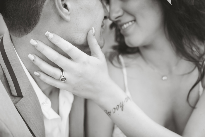 intimate black and white wedding portrait