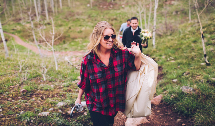 bride climbing hill