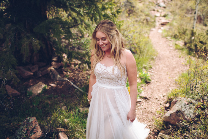 bride walking up path