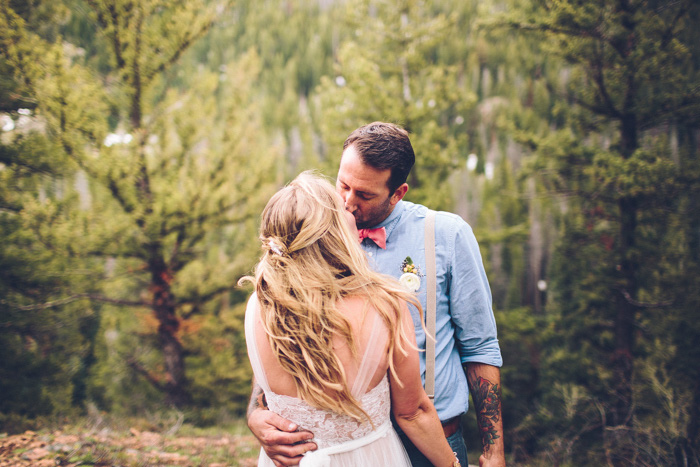 bride and groom kissing