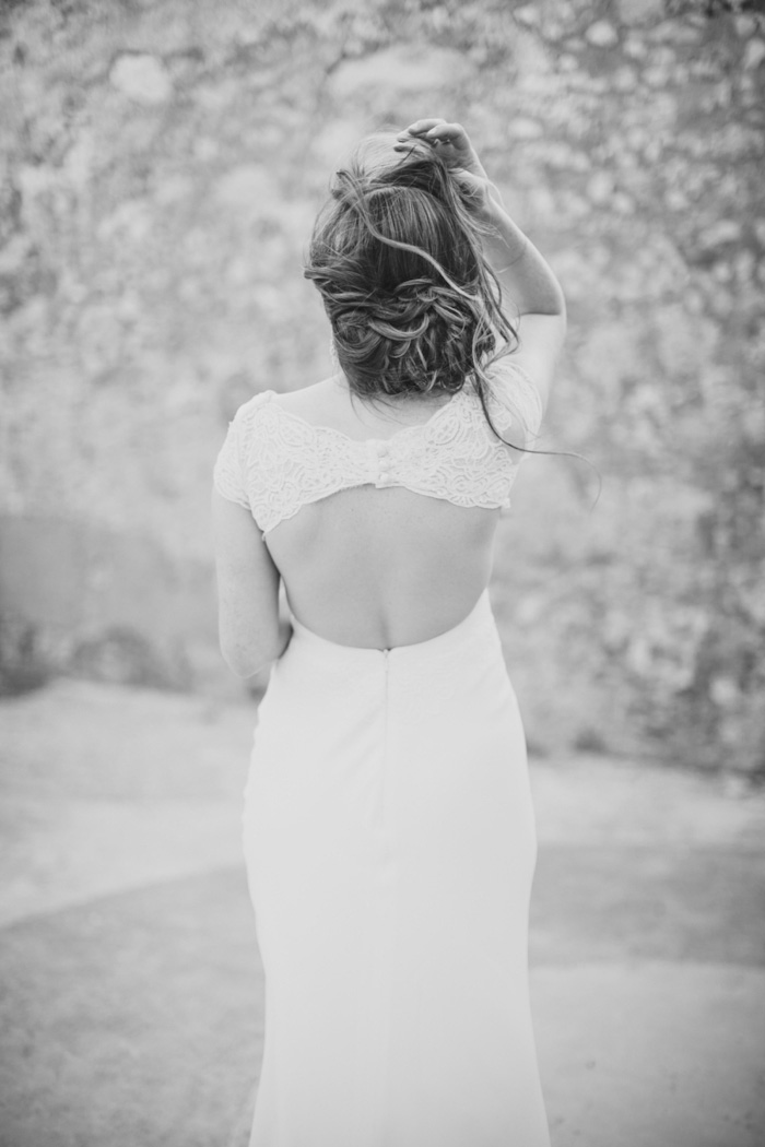 black and white portrait of bride's back