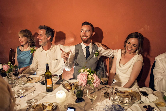 bride and groom at wedding reception