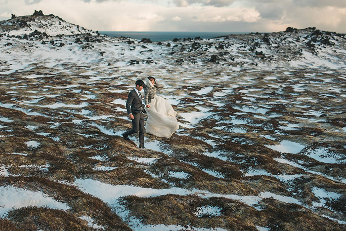 bride and groom portrait in Iceland