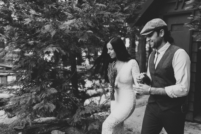 bride and groom walking to elopement ceremony