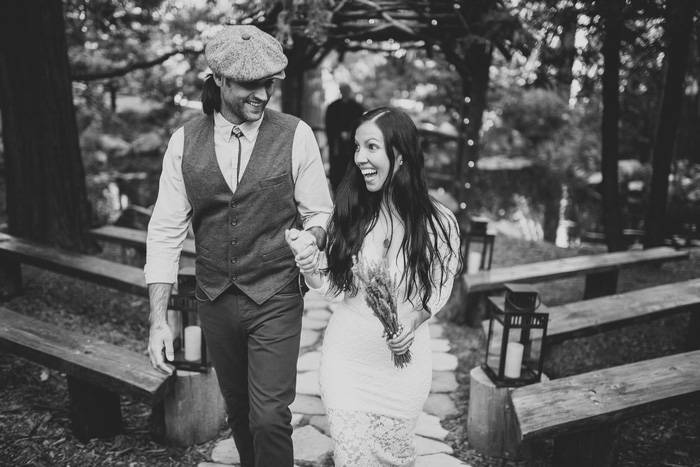 bride and groom leaving elopement ceremony