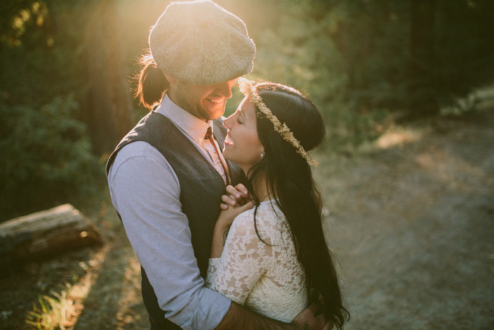 sunlit bride and groom portrait