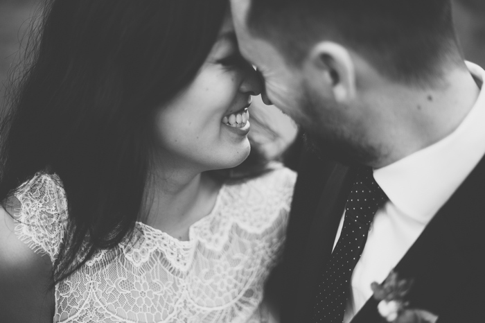 close-up bride and groom portrait