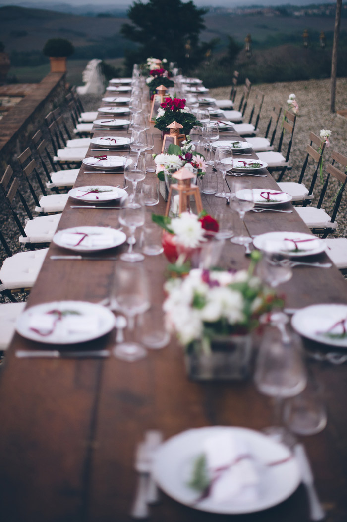 long table set up for wedding reception