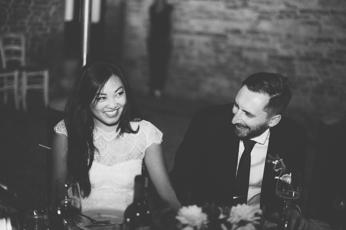 bride and groom at reception