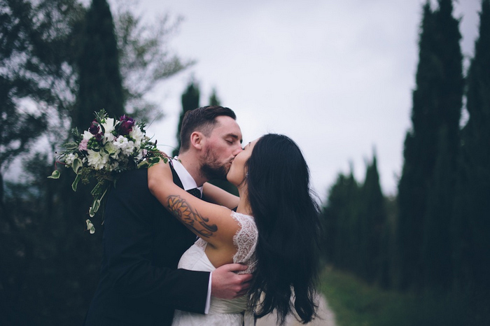 bride and groom kissing