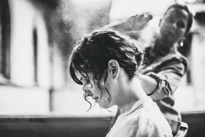 bride getting her hair done