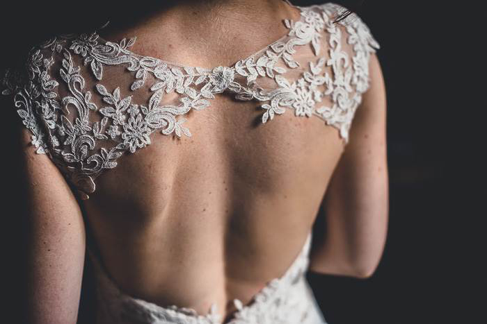 close-up of bride's back