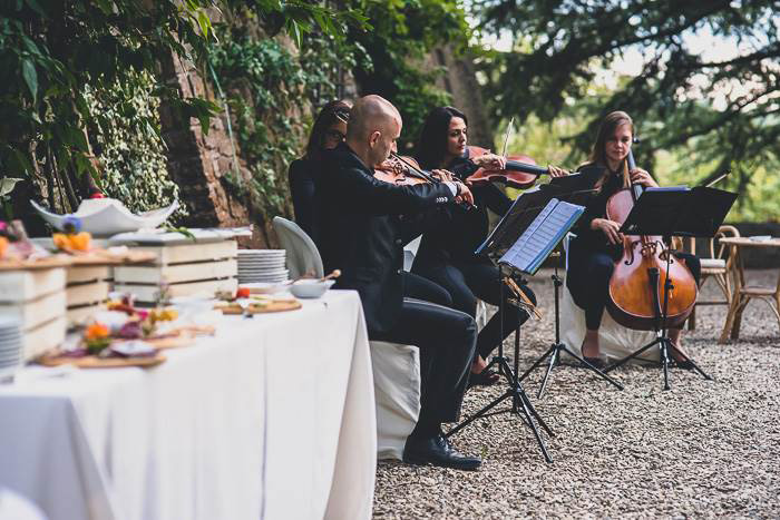 string quartet at tuscan wedding reception