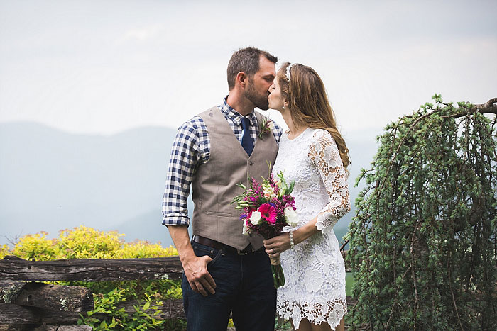 bride and groom kissing