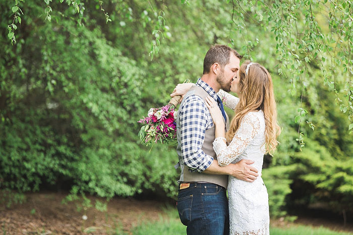 bride and groom kissing