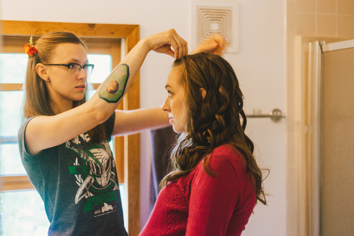 bride getting her hair done