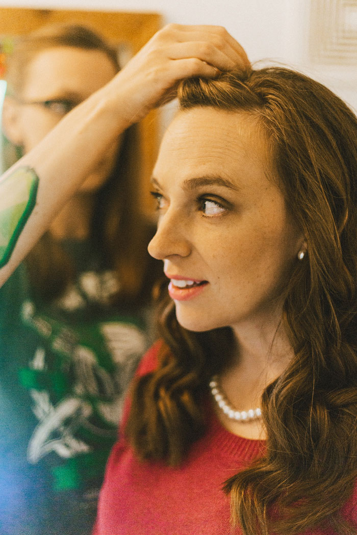 bride getting her hair done