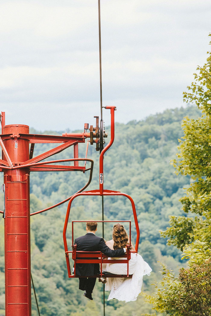 bride and bro in chairlift