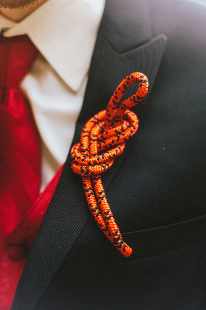 orange knotted rope boutonniere