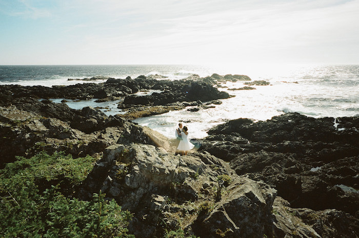 bride and groom portrait by the ocean 