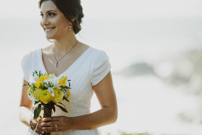 bride at outdoor wedding ceremony