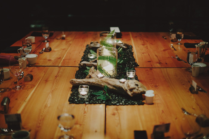 moss and driftwood centerpiece