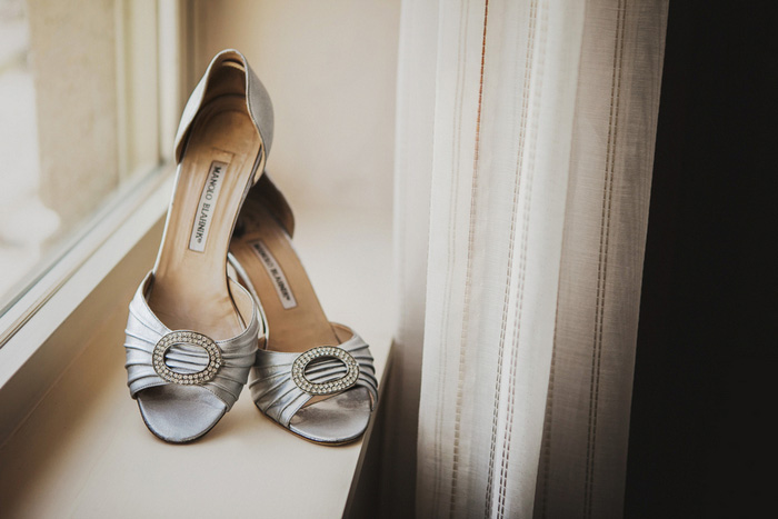 bride's silver wedding shoes