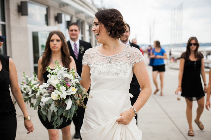 bride walking down the street