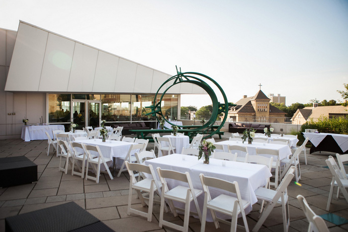 museum rooftop wedding reception set-up