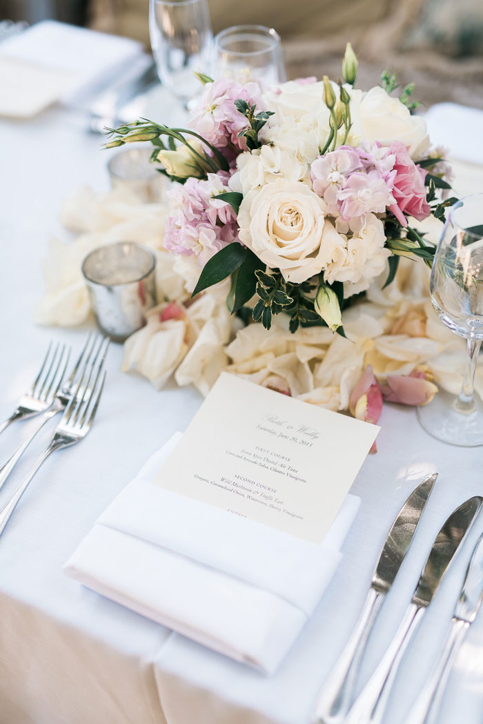 elegant place setting with rose centrepiece