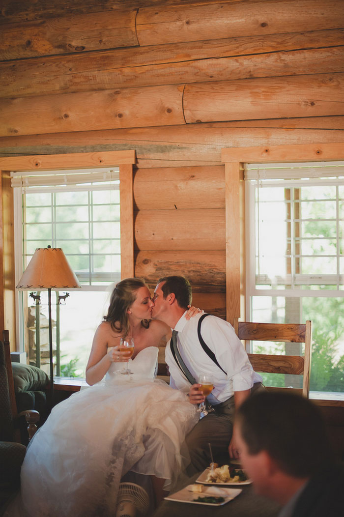 bride and groom kissing