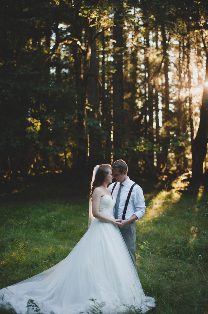 bride and groom portrait in the woods