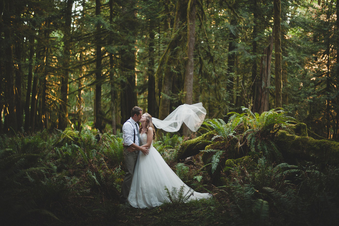 bride and groom portrait in the woods