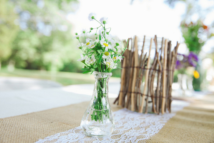 rustic backyard wedding centrepiece 