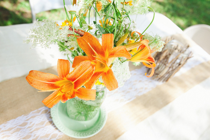 rustic backyard wedding centrepiece 