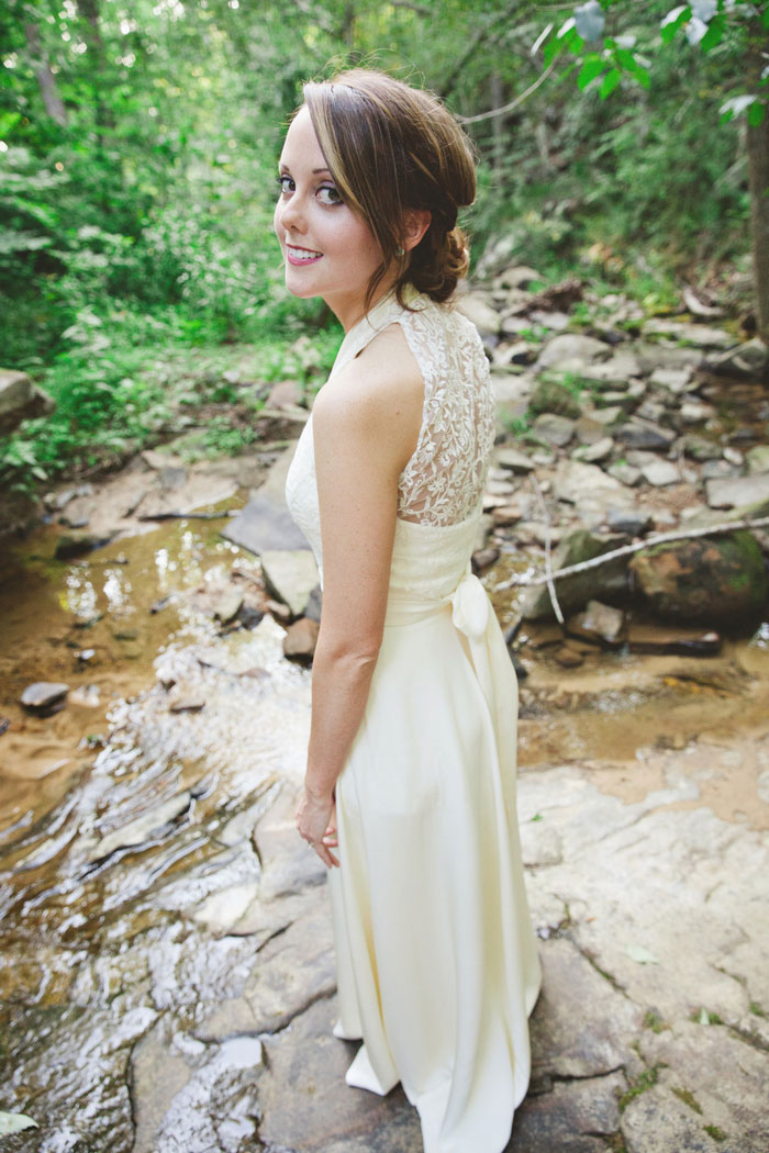 bride portrait in creek