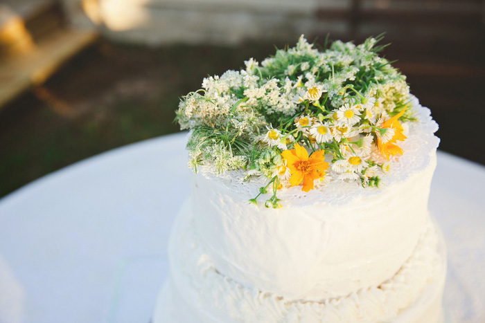 wild flower topped wedding cake