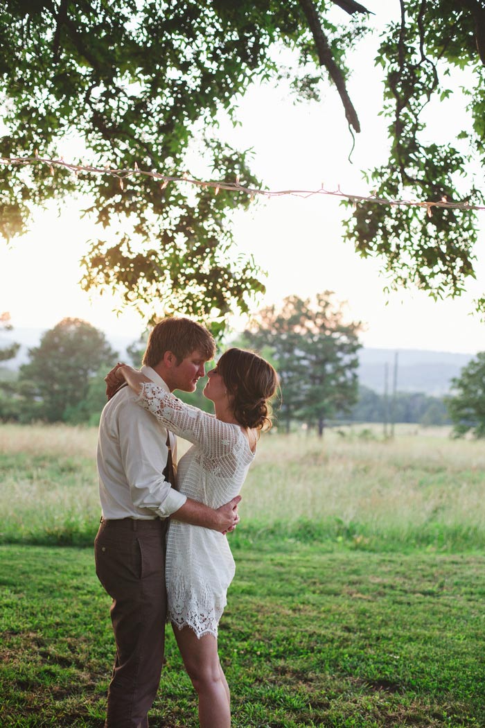 bride and groom portrait in backyard