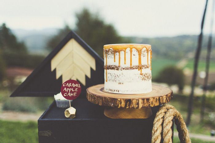 naked wedding cake with caramel