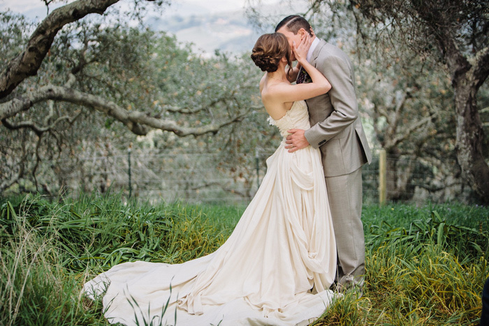 bride and groom kissing