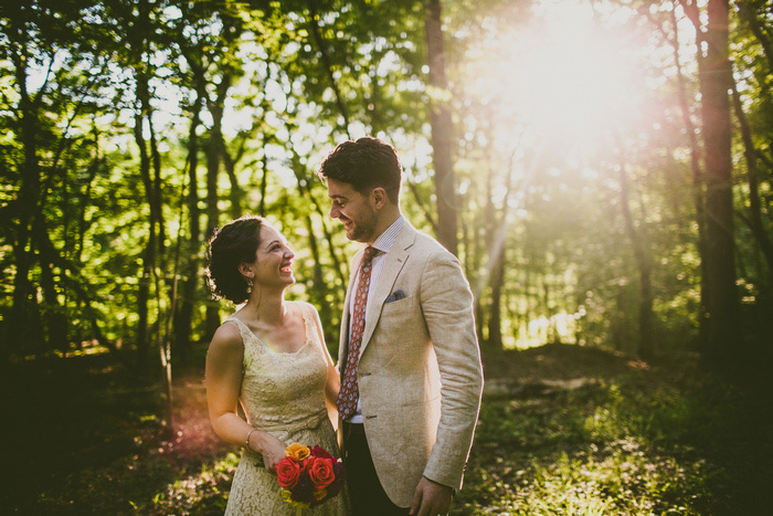 bride and groom portrait in the woods