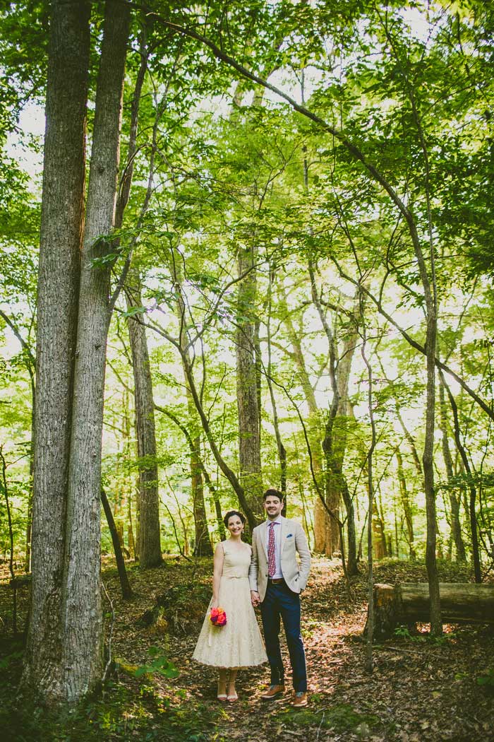 bride and groom portrait in the woods