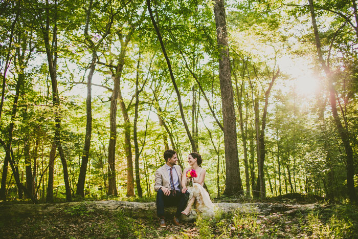 bride and groom portrait in the woods