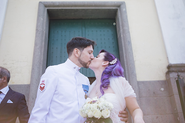 bride and groom kissing