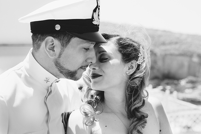 black and white bride and groom portrait