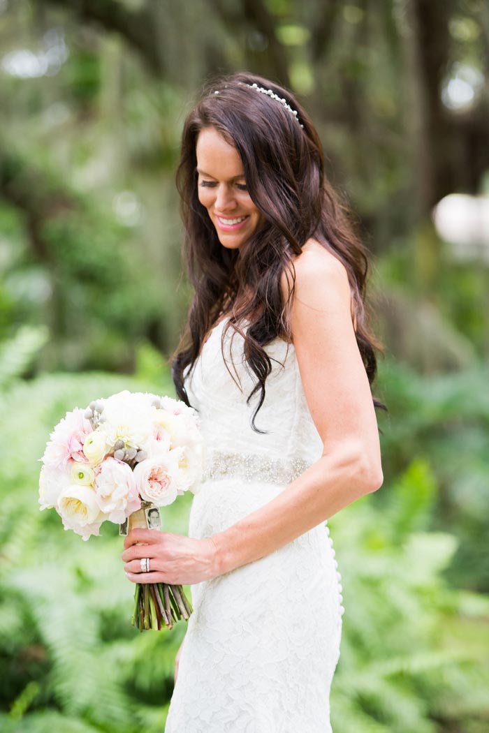 portrait of bride holding bouquet