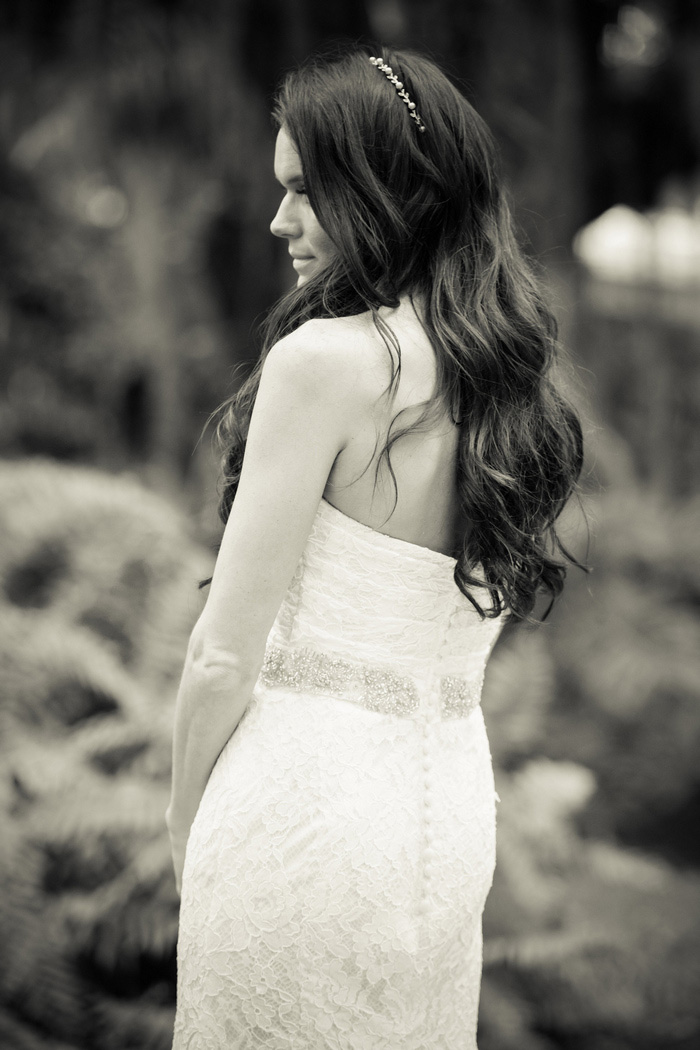 black and white portrait of bride