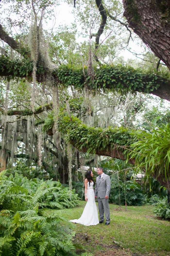 bride and groom portrait under tree