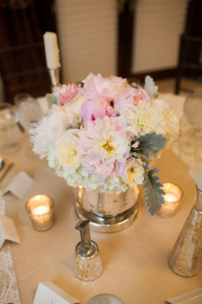 pale pink and white wedding centerpiece